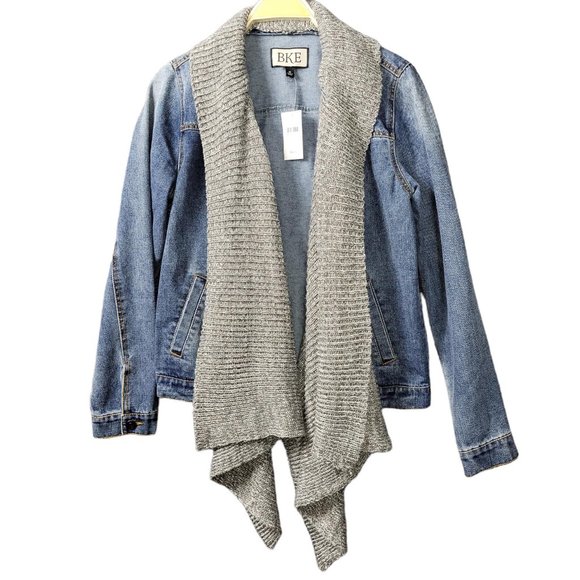 BKE Jackets & Blazers - BKE BOYFRIEND Denim Jean Jacket Faux Waterfall Sweater Women Size M NWT